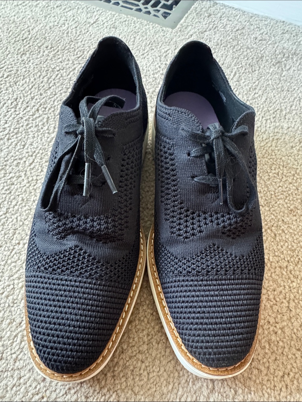 Cole Haan Black Knit Lace-Up Platform Oxfords